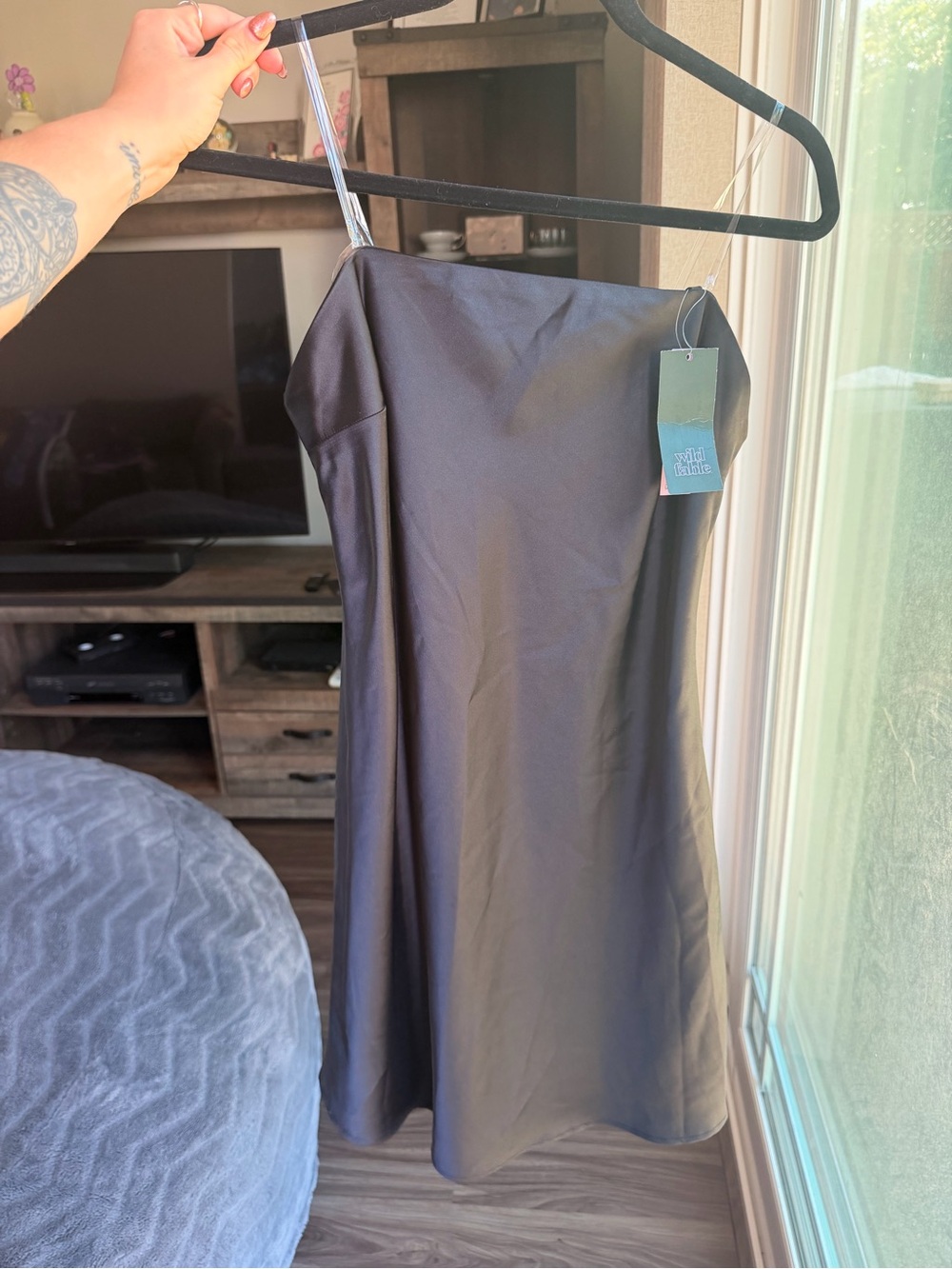 Brand New Strapless Black Satin Slip Dress